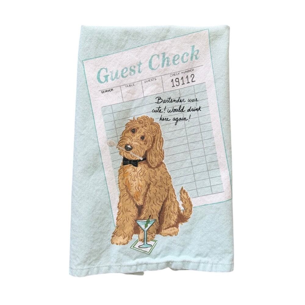 Anthropologie Blue Golden Retriever Bartender Martini Kitchen Towel